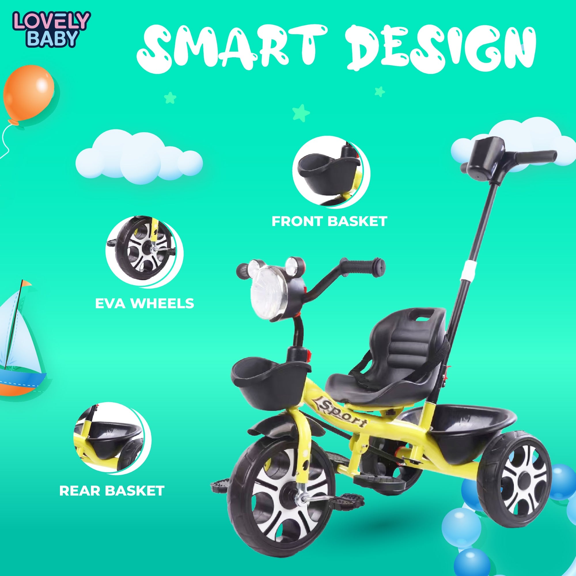 Lovely Baby Lovely Baby Kids Smart Tricycle - Yellow - alternate angle