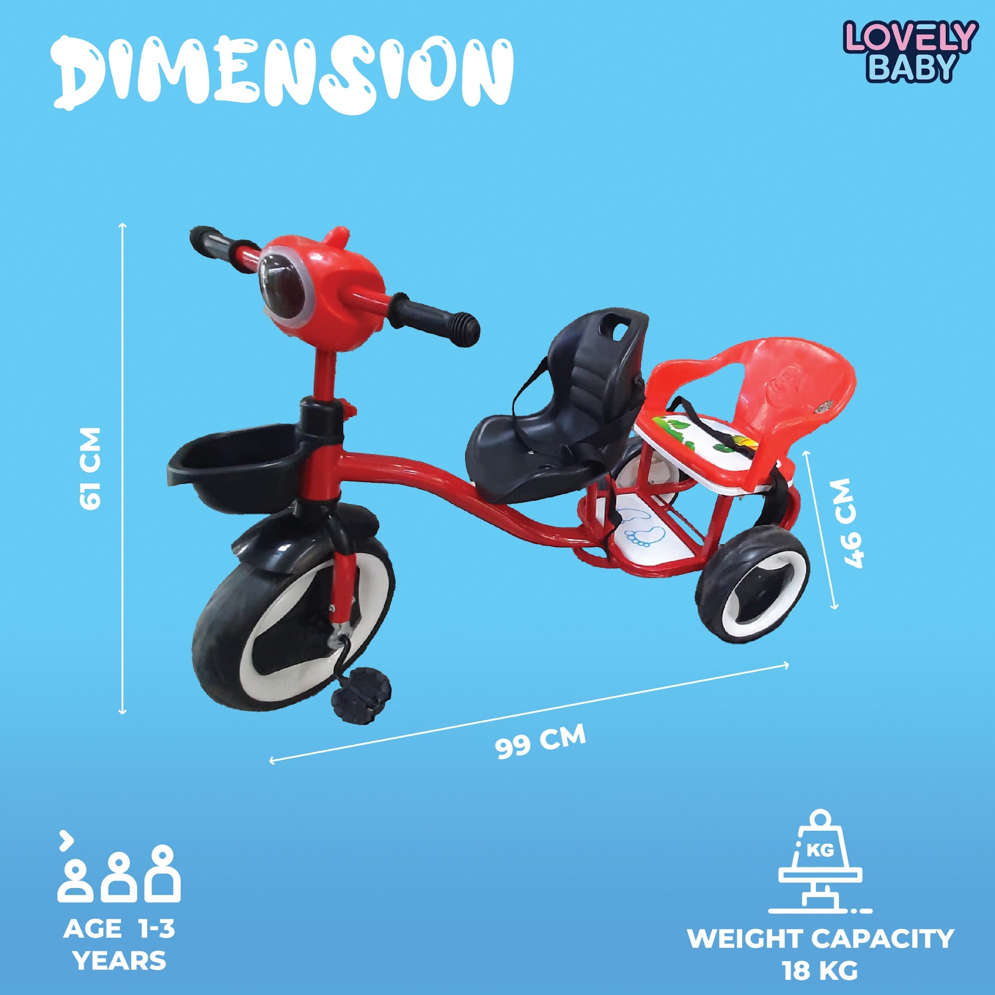 Lovely Baby Lovely Baby 2-Seater Kids Tricycle with Interactive Lights & Music - Red - additional view 9