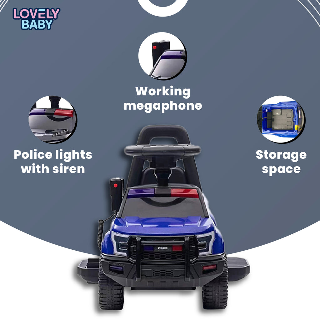Lovely Baby Lovely Baby Police Patrol Kids Ride-On Push Car - Blue - dimensions and contents