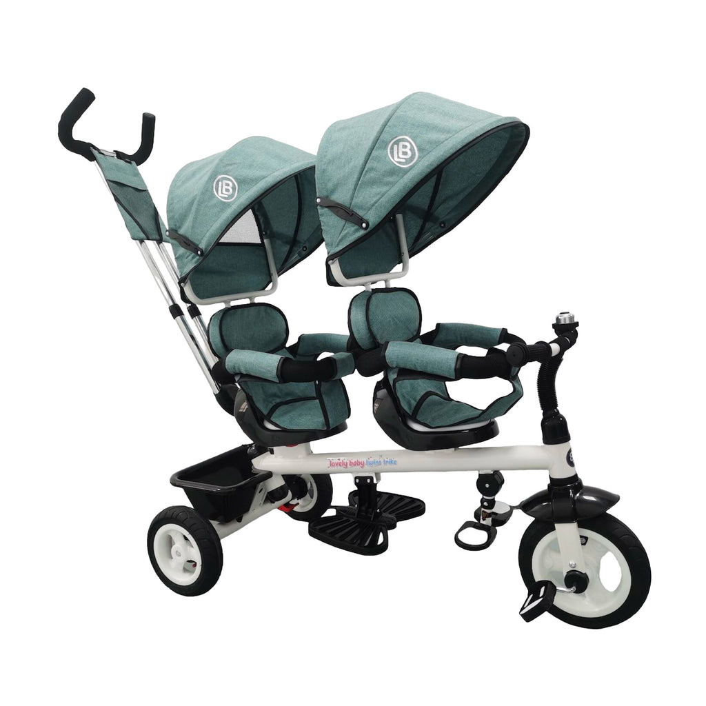 Lovely Baby Lovely Baby 2-Seater Twin Tricycle with Dual Canopy & 360° Rotating Seats - Blue - alternate angle