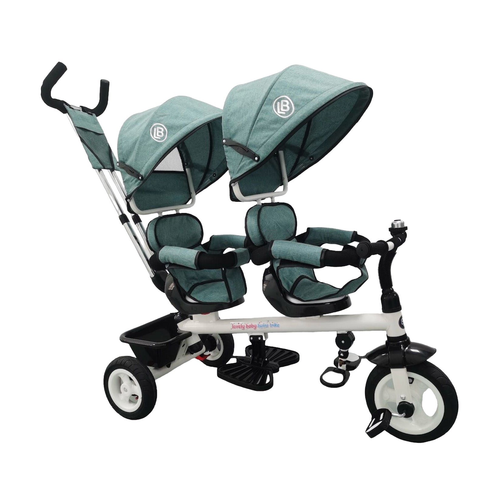 Lovely Baby Lovely Baby 2-Seater Twin Tricycle with Dual Canopy & 360° Rotating Seats - Blue - alternate angle