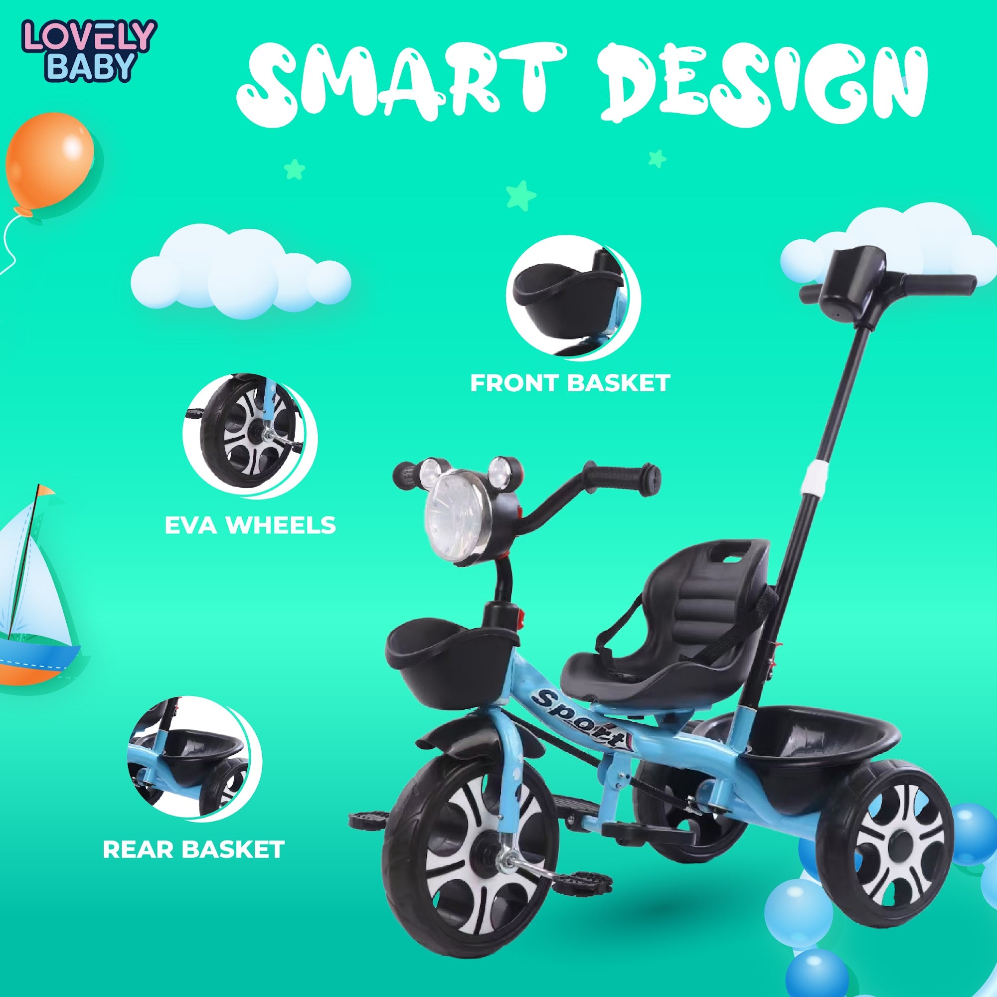 Lovely Baby Lovely Baby Kids Smart Tricycle - Blue - lifestyle view