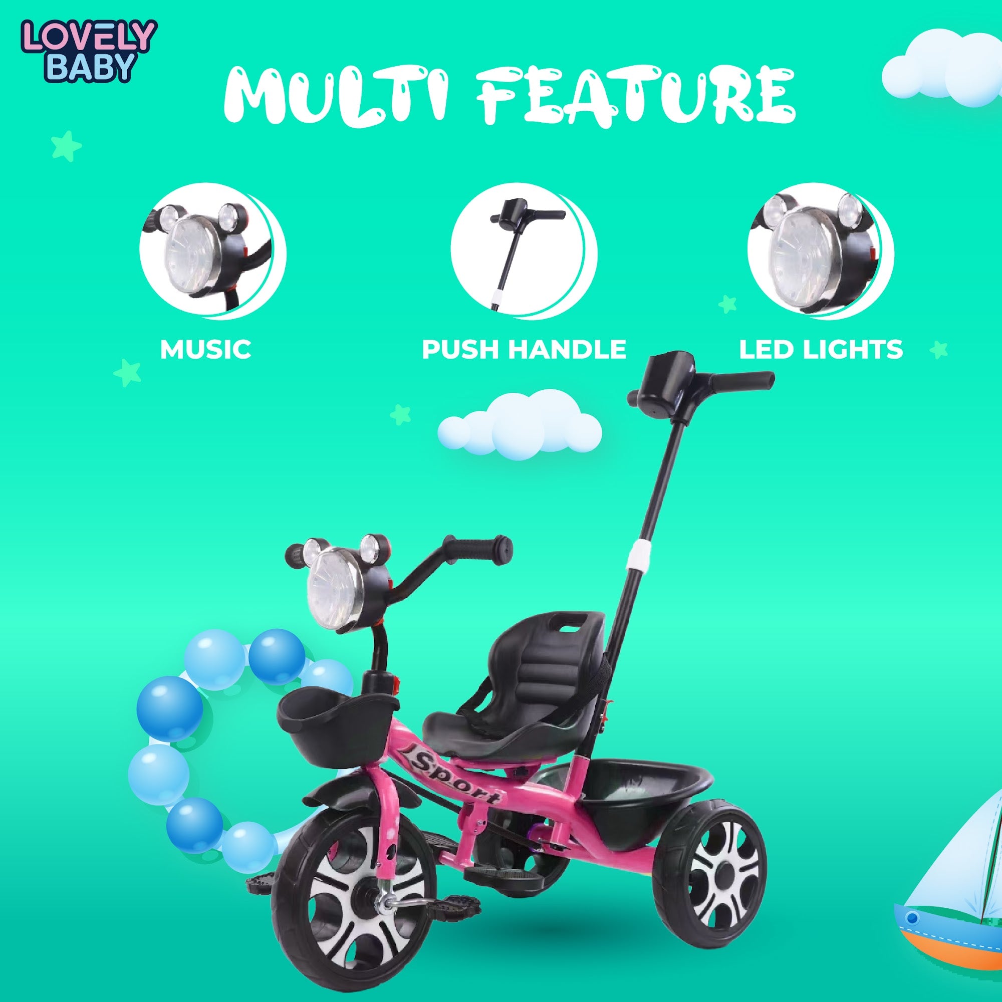 Lovely Baby Lovely Baby Kids Smart Tricycle - Pink - lifestyle view