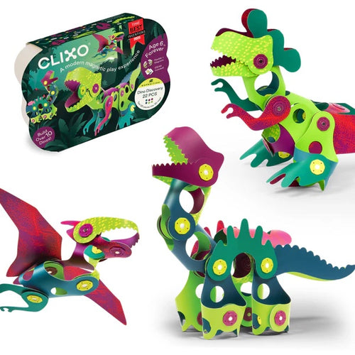 Clixo Dino Discovery Pack - 22 Piece Magnetic Building Set
