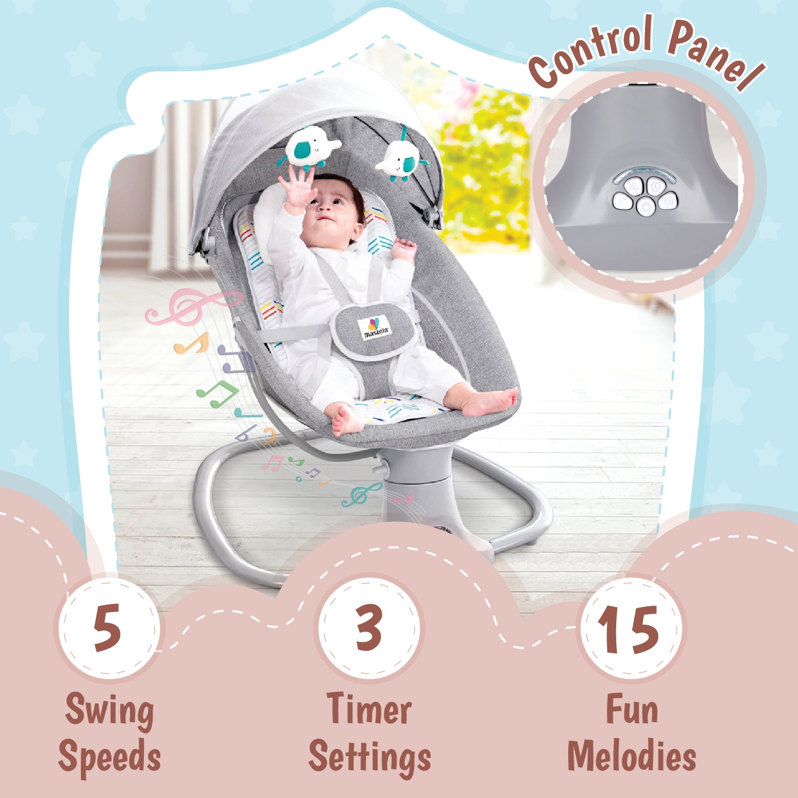 Mastela 3 In 1 Deluxe Multi-Functional Swing & Bassinet - Grey