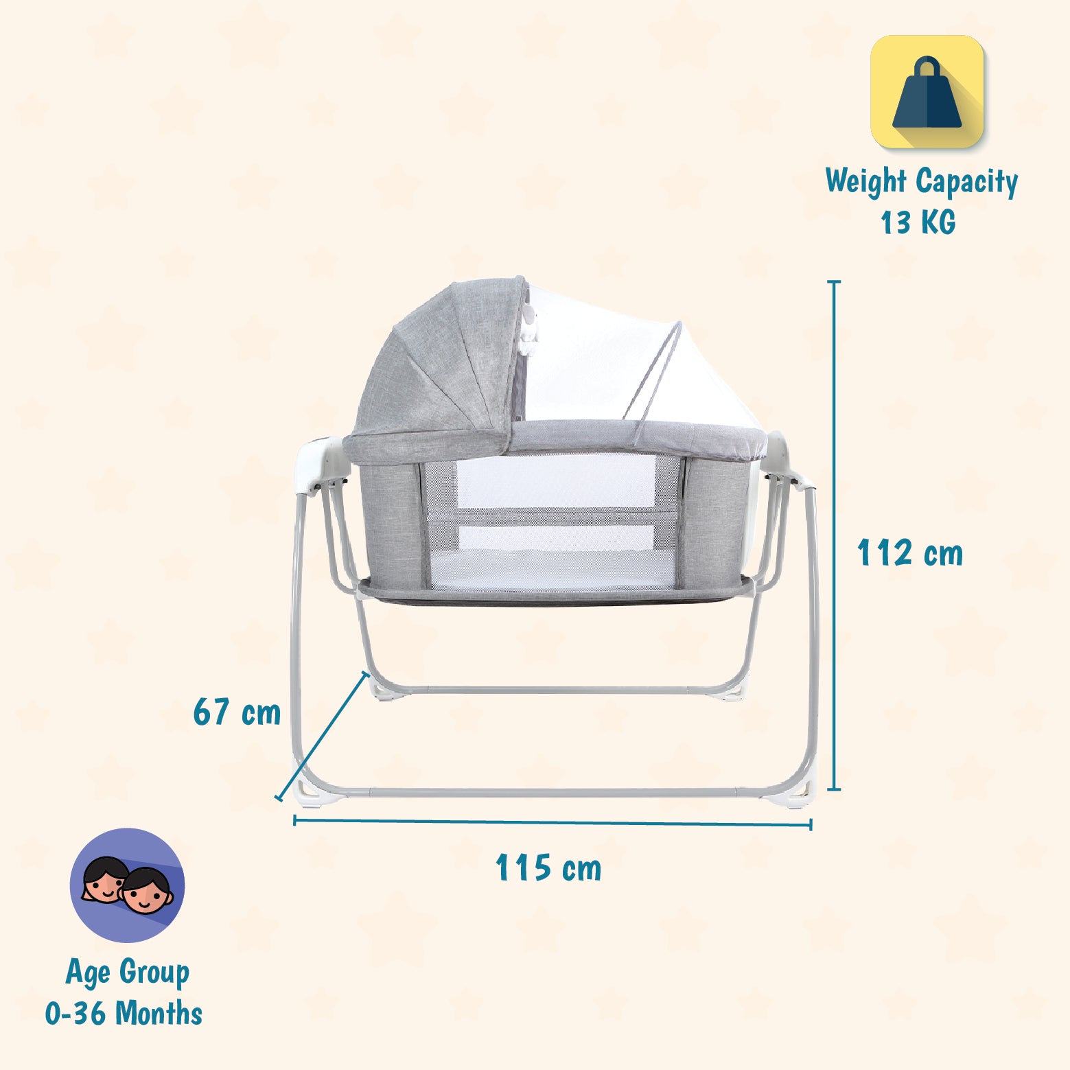 Mastela Deluxe 4 in 1 Bassinet - Grey