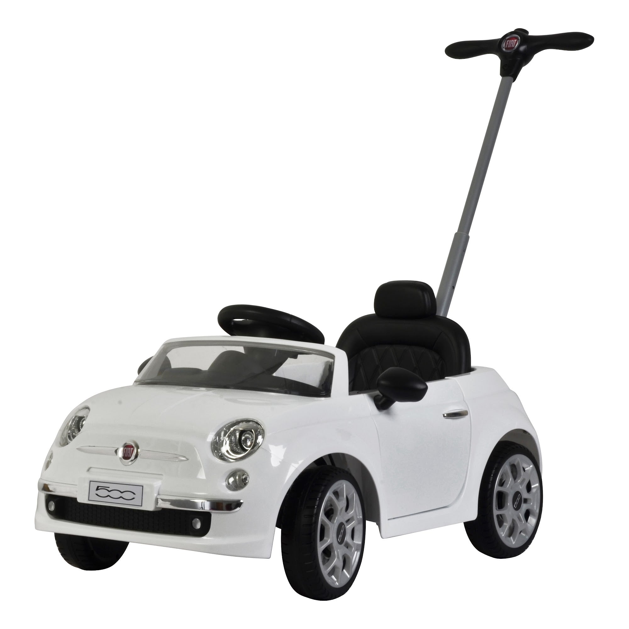 Lovely Baby Fiat 500 Kids Ride-On Push Car with Parental Control Handle - White - product hero