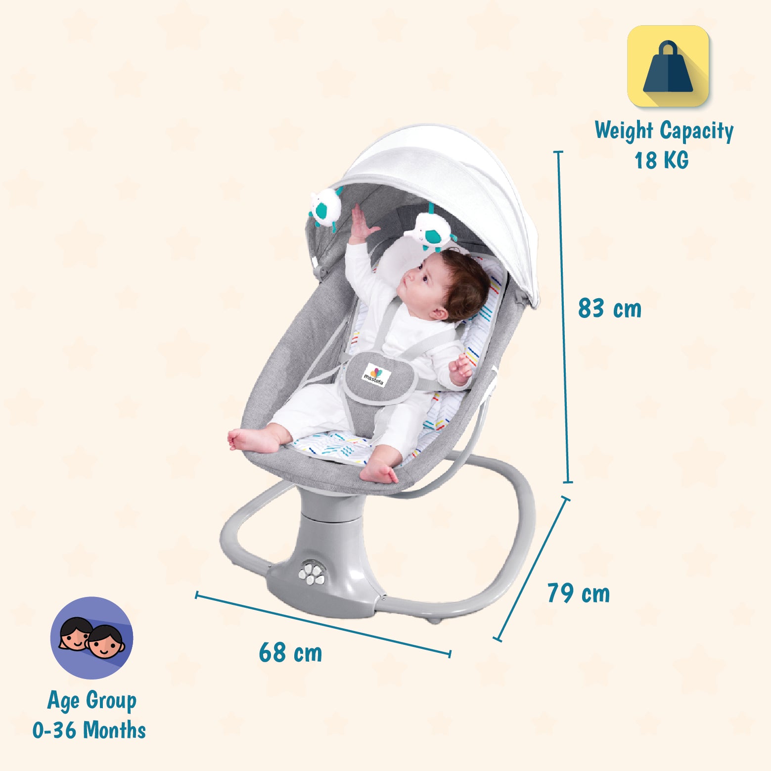 Mastela 3 In 1 Deluxe Multi-Functional Swing & Bassinet - Grey