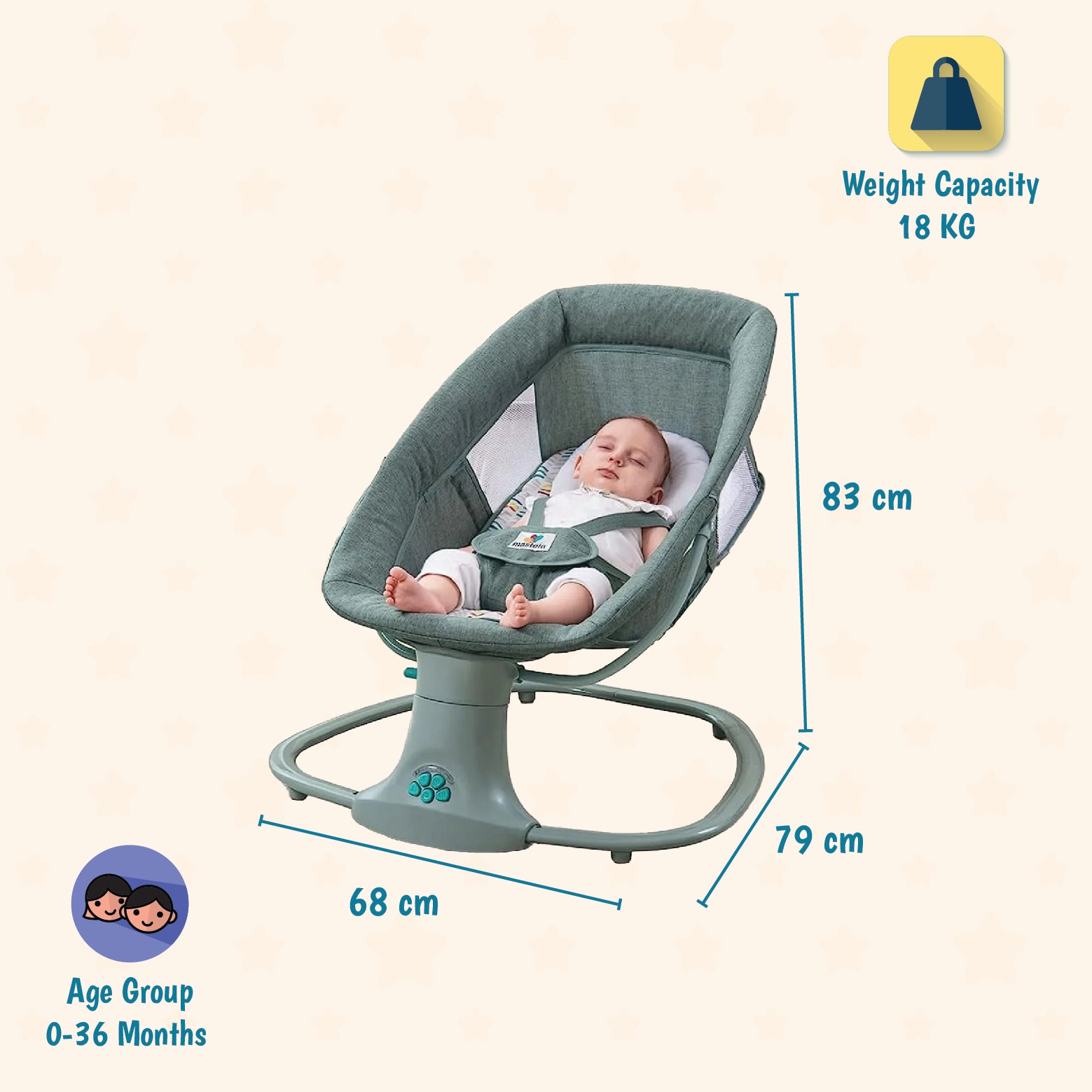 Mastela 3 In 1 Deluxe Multi-Functional Swing & Bassinet - Green
