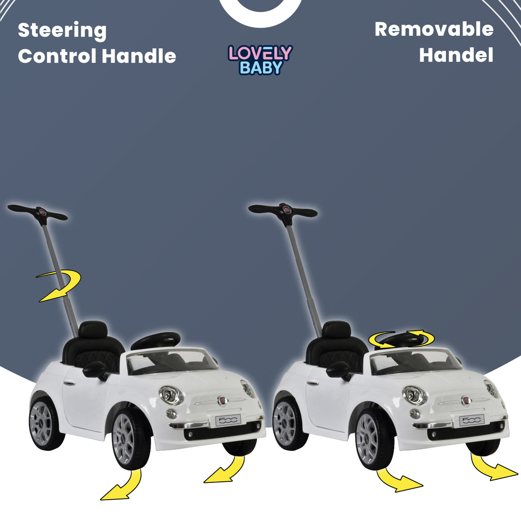 Lovely Baby Fiat 500 Kids Ride-On Push Car with Parental Control Handle - White - additional view 5