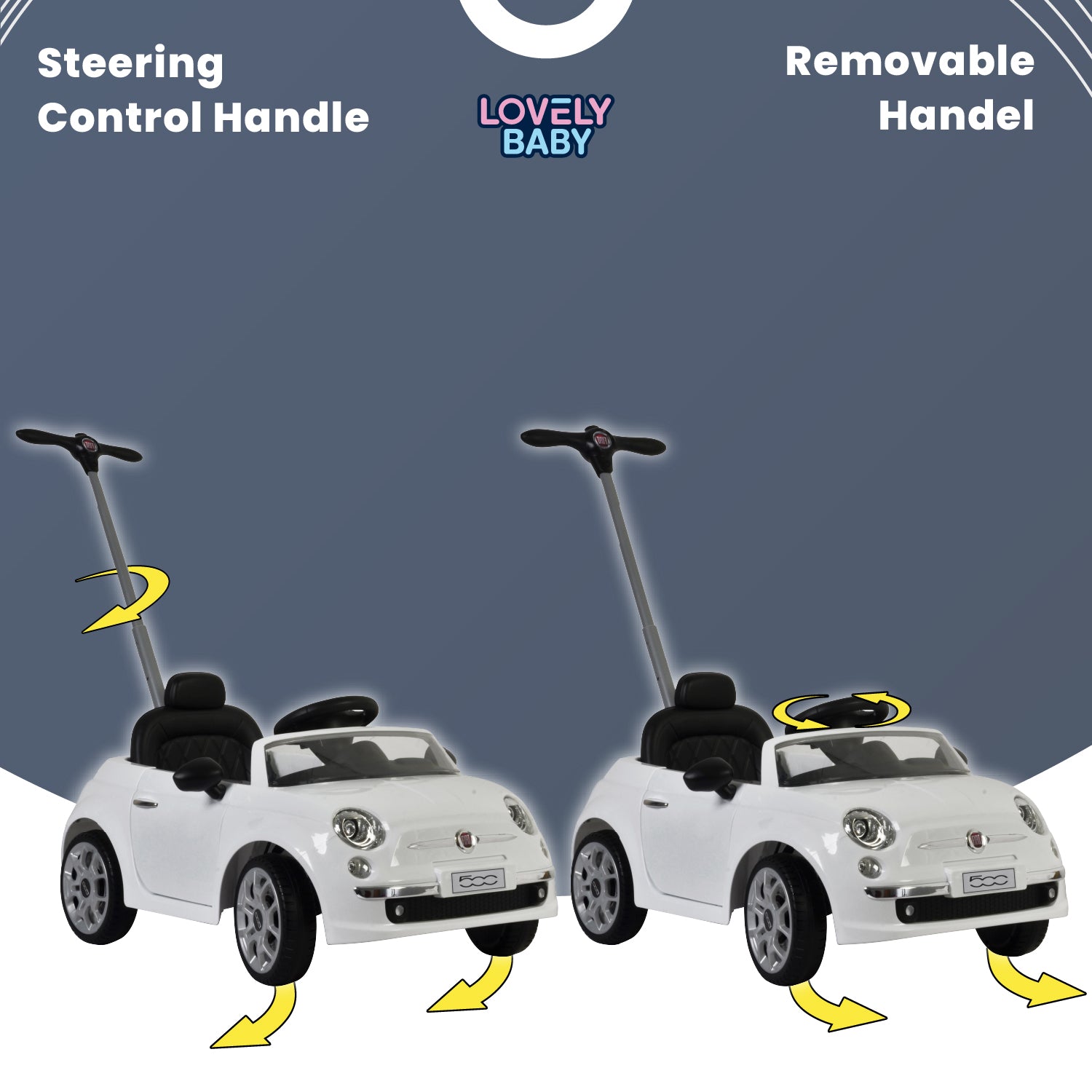 Lovely Baby Fiat 500 Kids Ride-On Push Car with Parental Control Handle - White - additional view 5