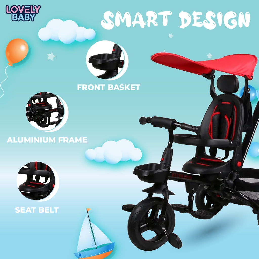 Lovely Baby Lovely Baby Smart Kids Tricycle Stroller with 360° Rotating Seat & EVA Wheels - Red - additional view 5