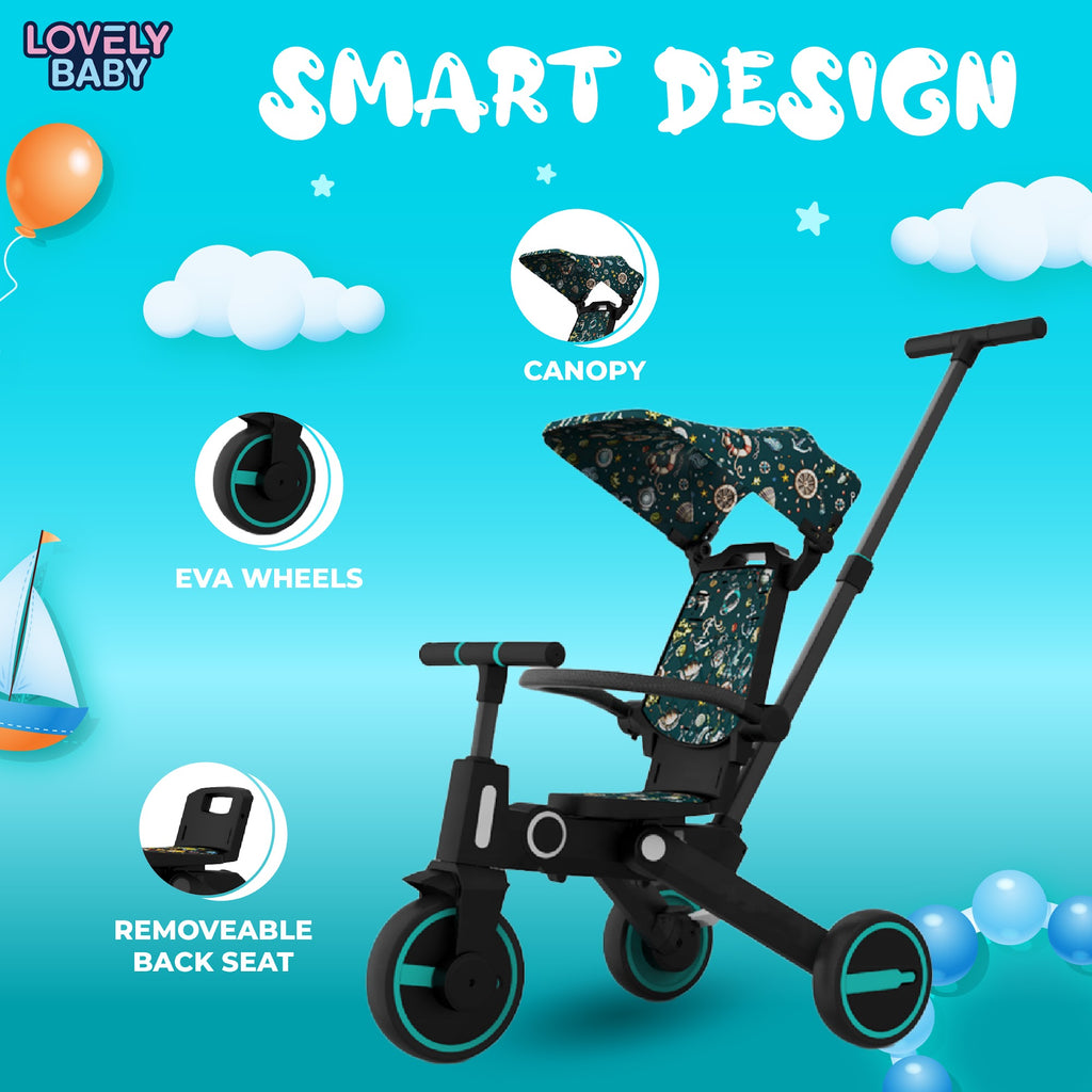 Lovely Baby Lovely Baby 7-in-1 Kids Tricycle - Blue - alternate angle