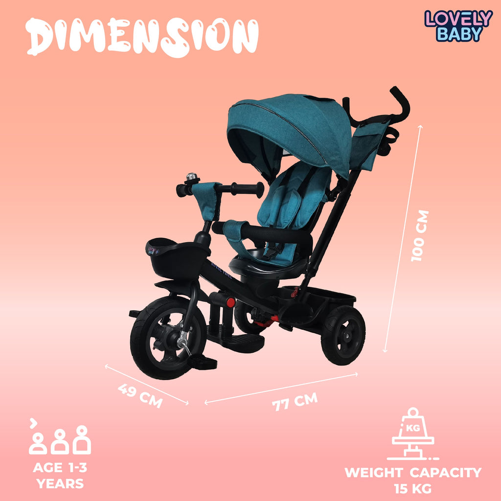 Lovely Baby Lovely Baby Royal Kids Tricycle with 360° Rotating Recline Seat & Canopy - Blue - additional view 6