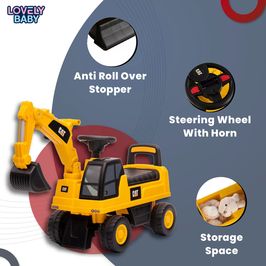 Lovely Baby CAT Kids Ride-On Excavator - Yellow - lifestyle view