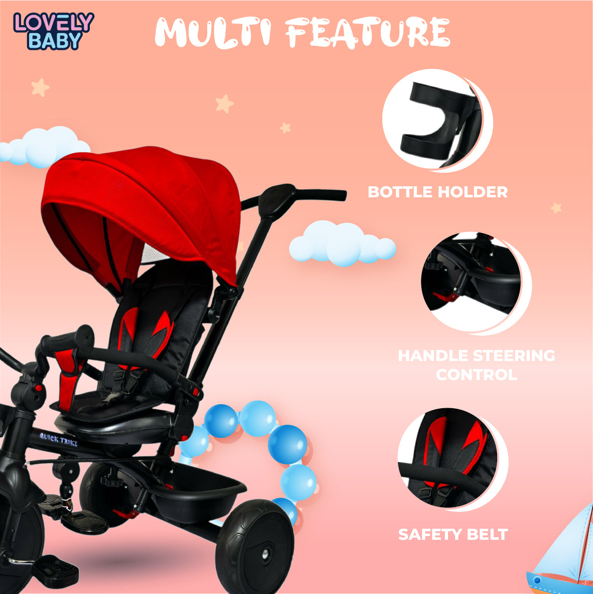 Lovely Baby Lovely Baby Kids Quick Trike - Grey - dimensions and contents