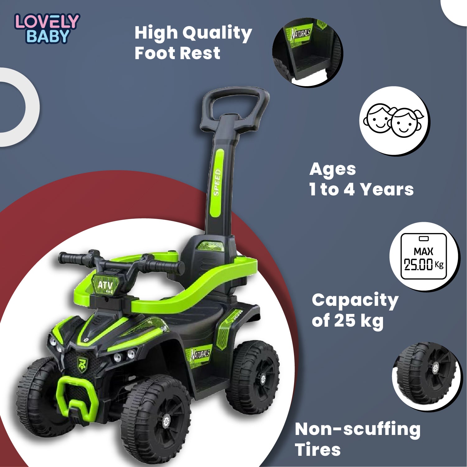 Lovely Baby Lovely Baby Kids Ride-On ATV Push Car - Green - lifestyle view