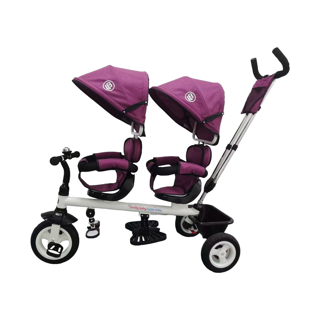 Lovely Baby Lovely Baby 2-Seater Twin Tricycle with Dual Canopy & 360° Rotating Seats - Purple - product hero