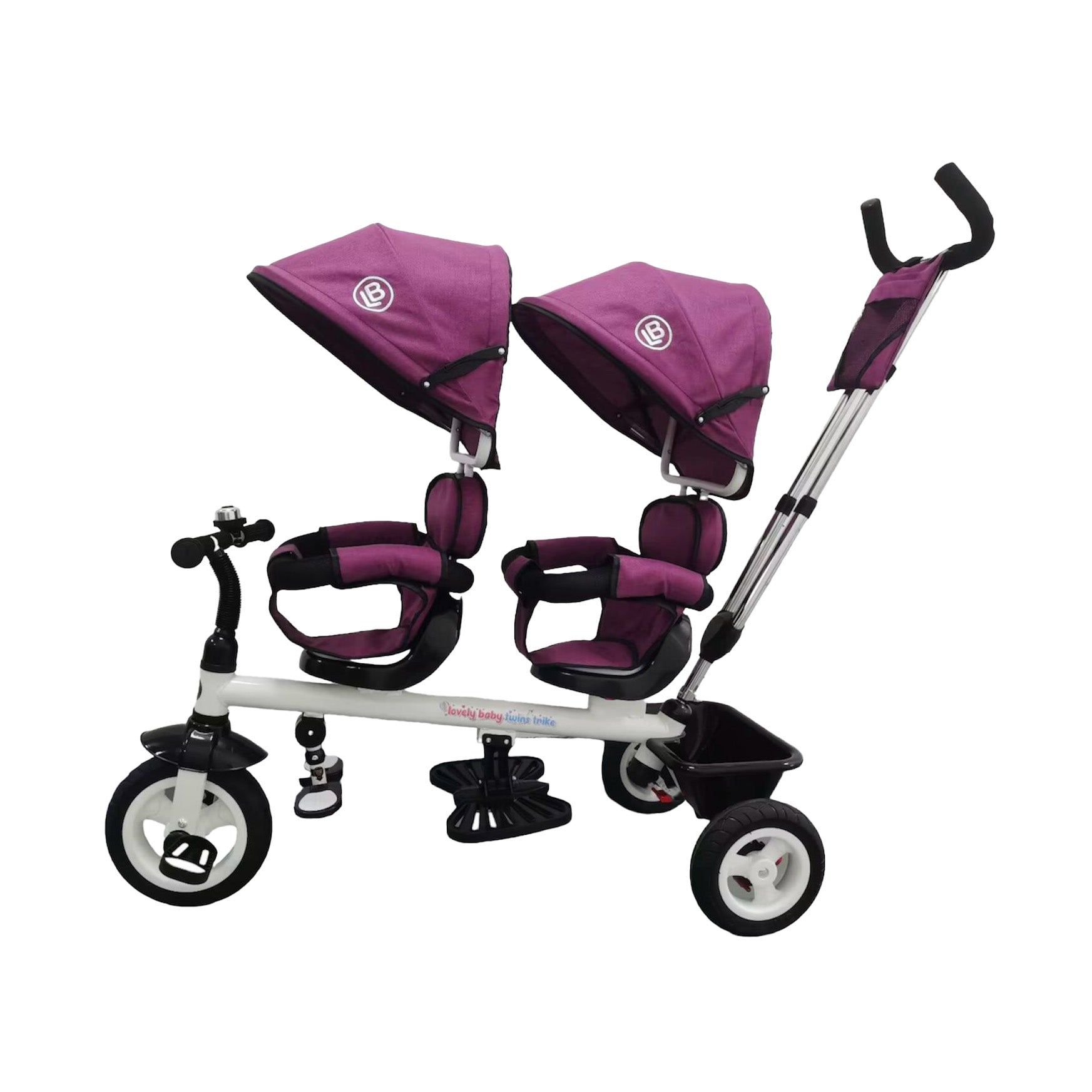 Lovely Baby Lovely Baby 2-Seater Twin Tricycle with Dual Canopy & 360° Rotating Seats - Purple - product hero