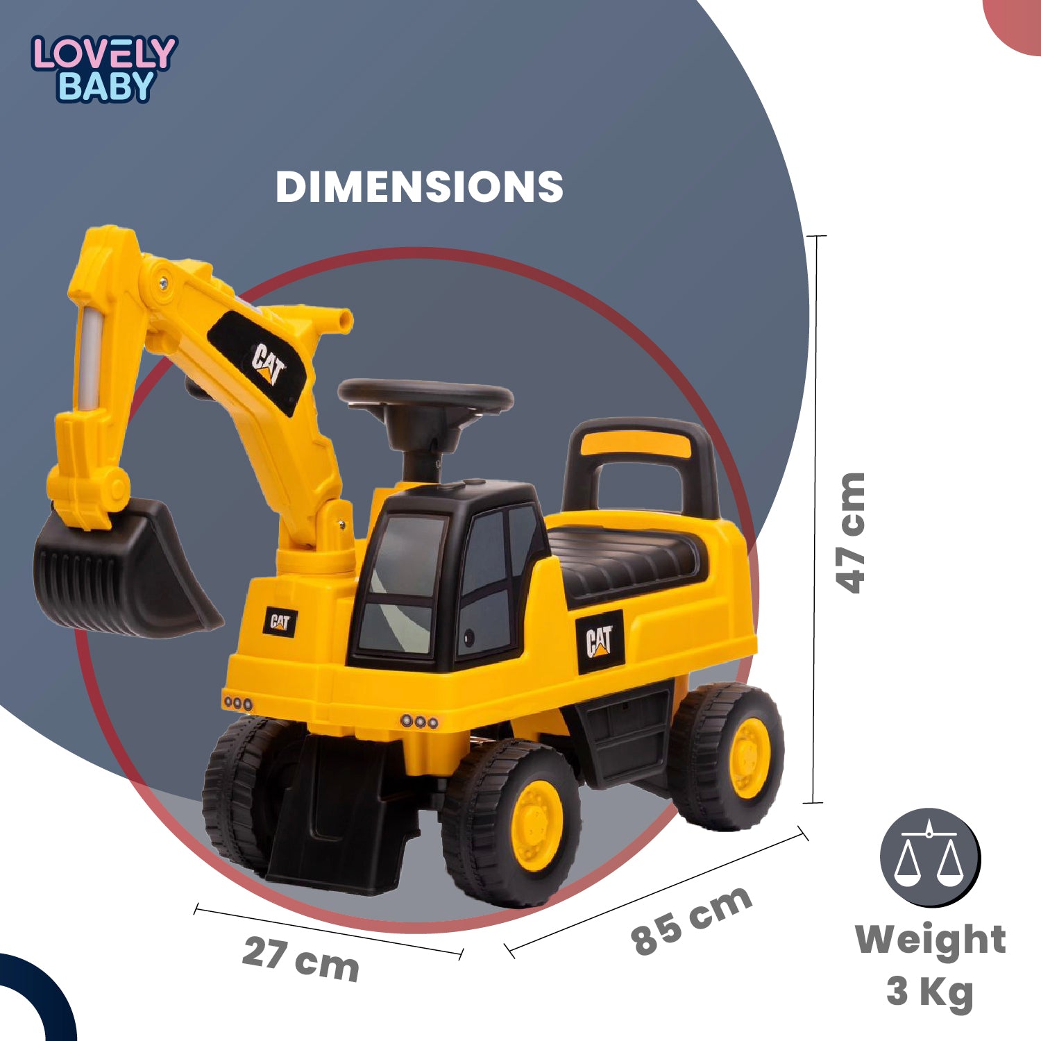 Lovely Baby CAT Kids Ride-On Excavator - Yellow - additional view 6