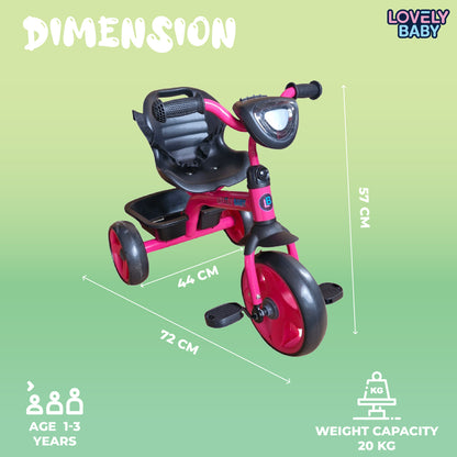 Lovely Baby Lovely Baby Smart Kids Tricycle with LED Lights, Music & Safety Seat Belt - Blue - dimensions and contents