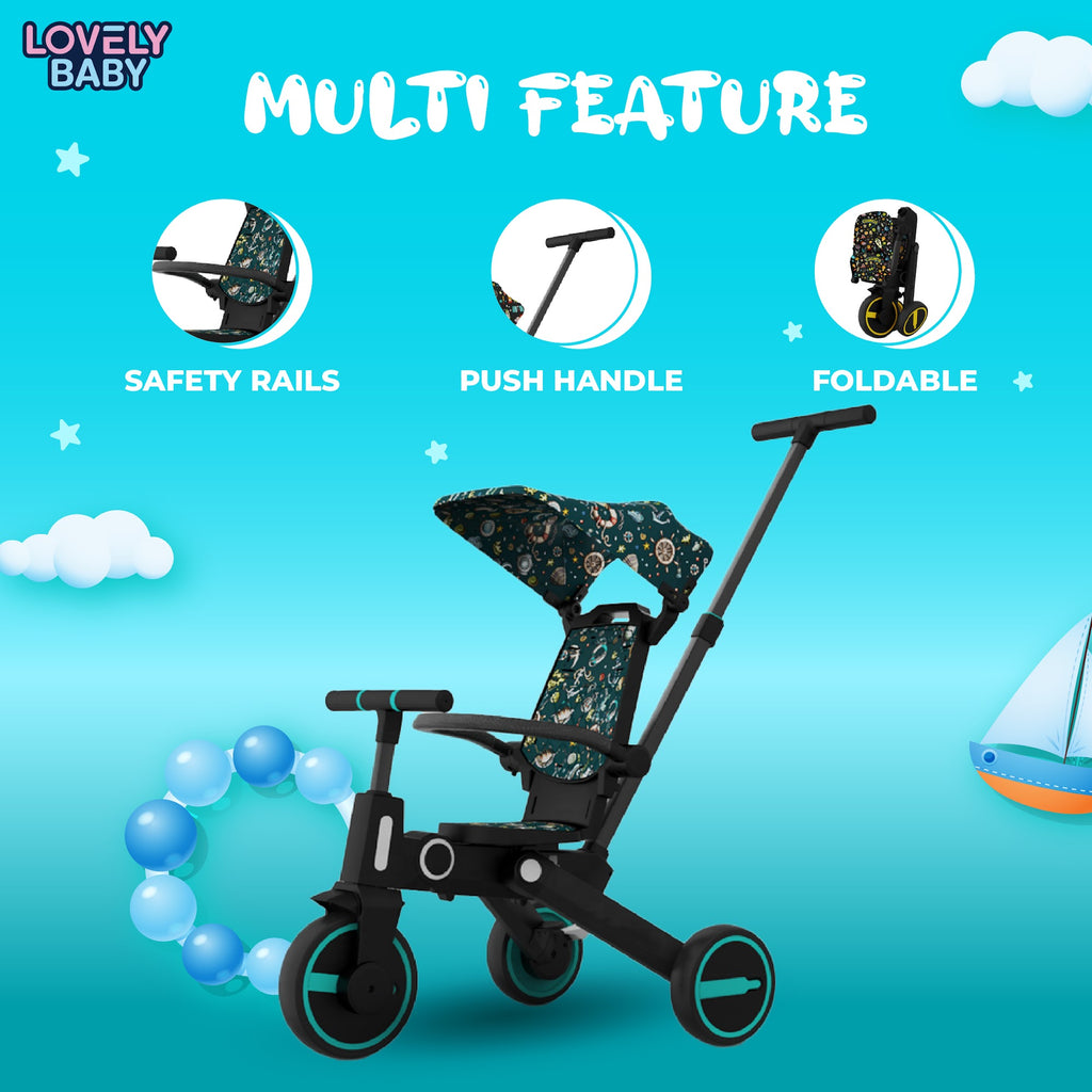 Lovely Baby Lovely Baby 7-in-1 Kids Tricycle - Blue - lifestyle view