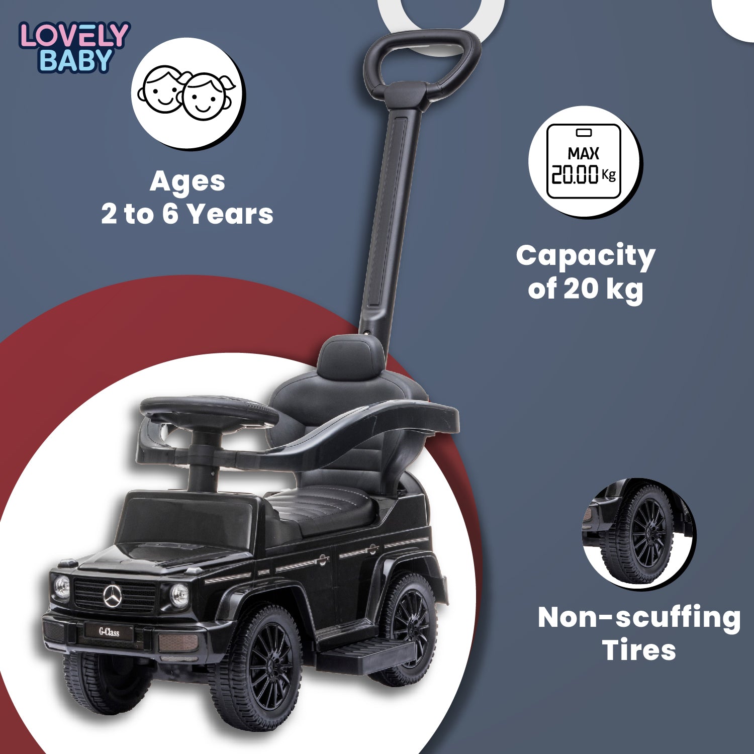 Lovely Baby Mercedes-Benz G-Class Kids Ride-On Push Car - Black - additional view 5