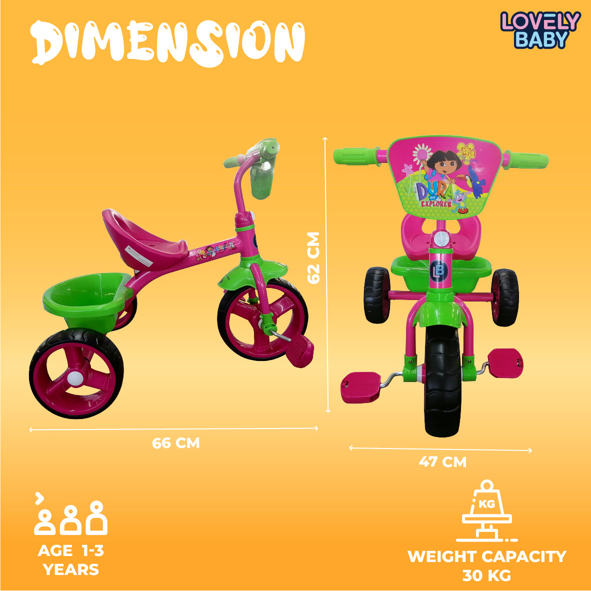 Lovely Baby Lovely Baby Dora The Explorer Tricycle for Kids - Pink - additional view 5