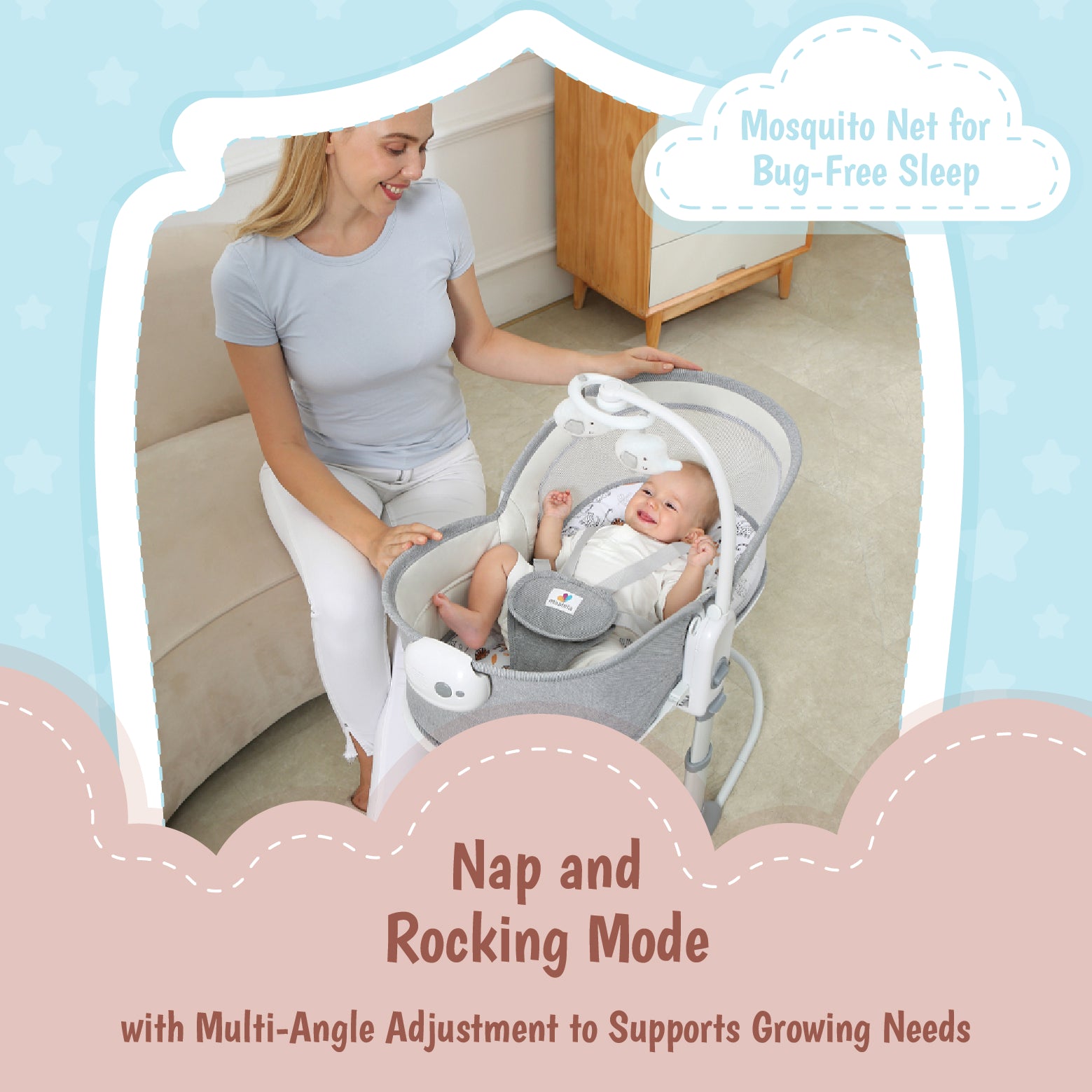 Mastela 6-in-1 Deluxe Multi-Functional Bassinet - Grey
