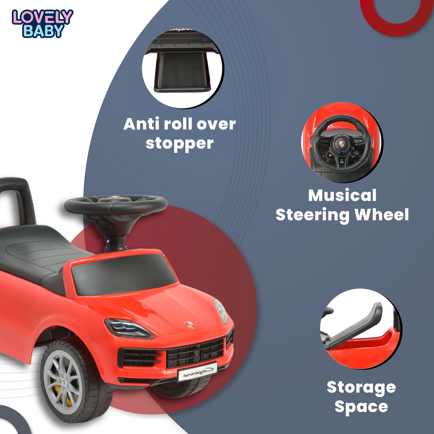 Lovely Baby Porsche Cayenne Kids Ride On Car - Red - alternate angle