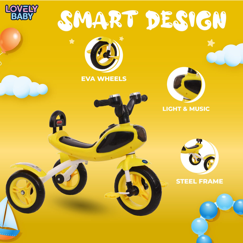 Lovely Baby Lovely Baby Smart Kids Tricycle with Interactive Lights & Music - Yellow - alternate angle