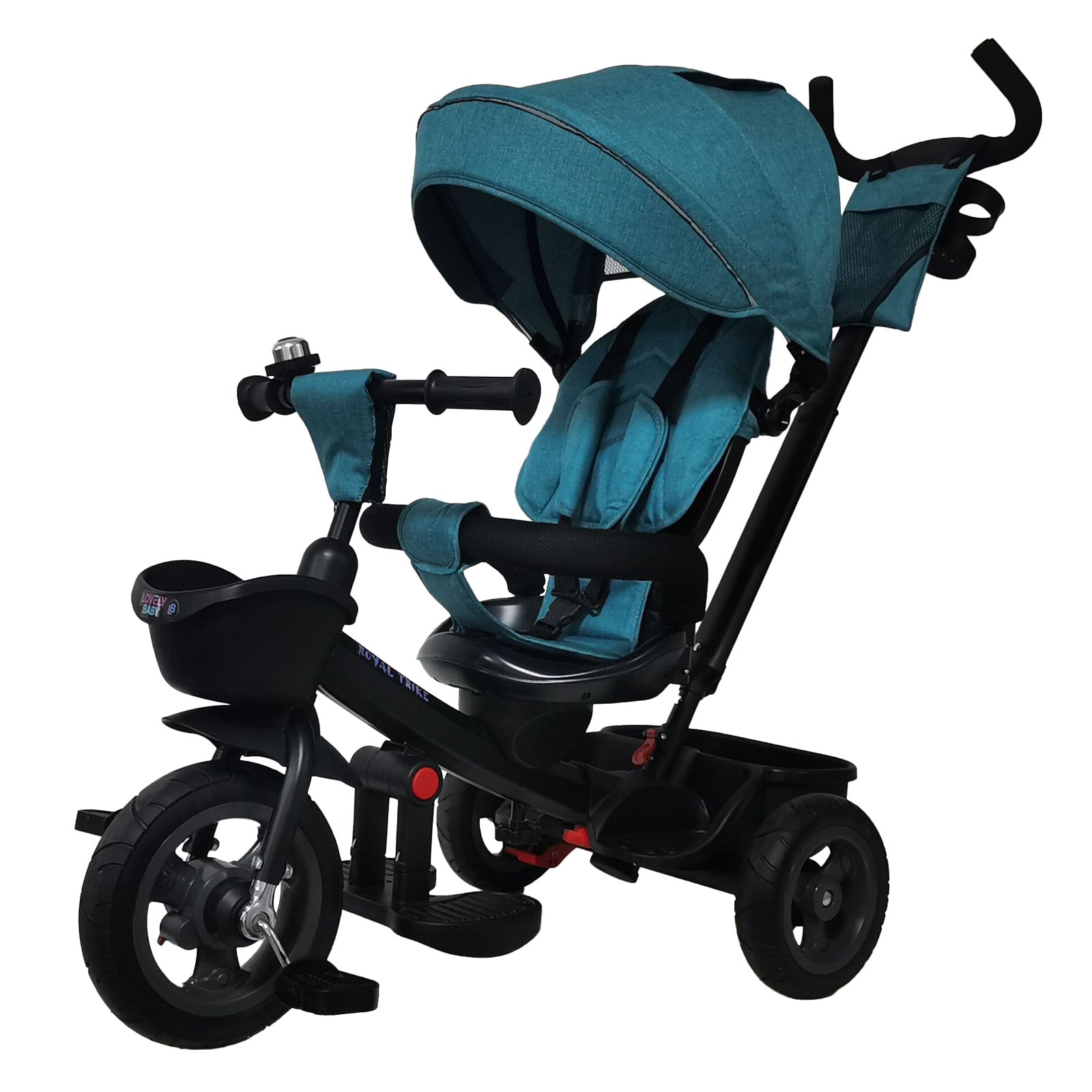 Lovely Baby Lovely Baby Royal Kids Tricycle with 360° Rotating Recline Seat & Canopy - Blue - alternate angle