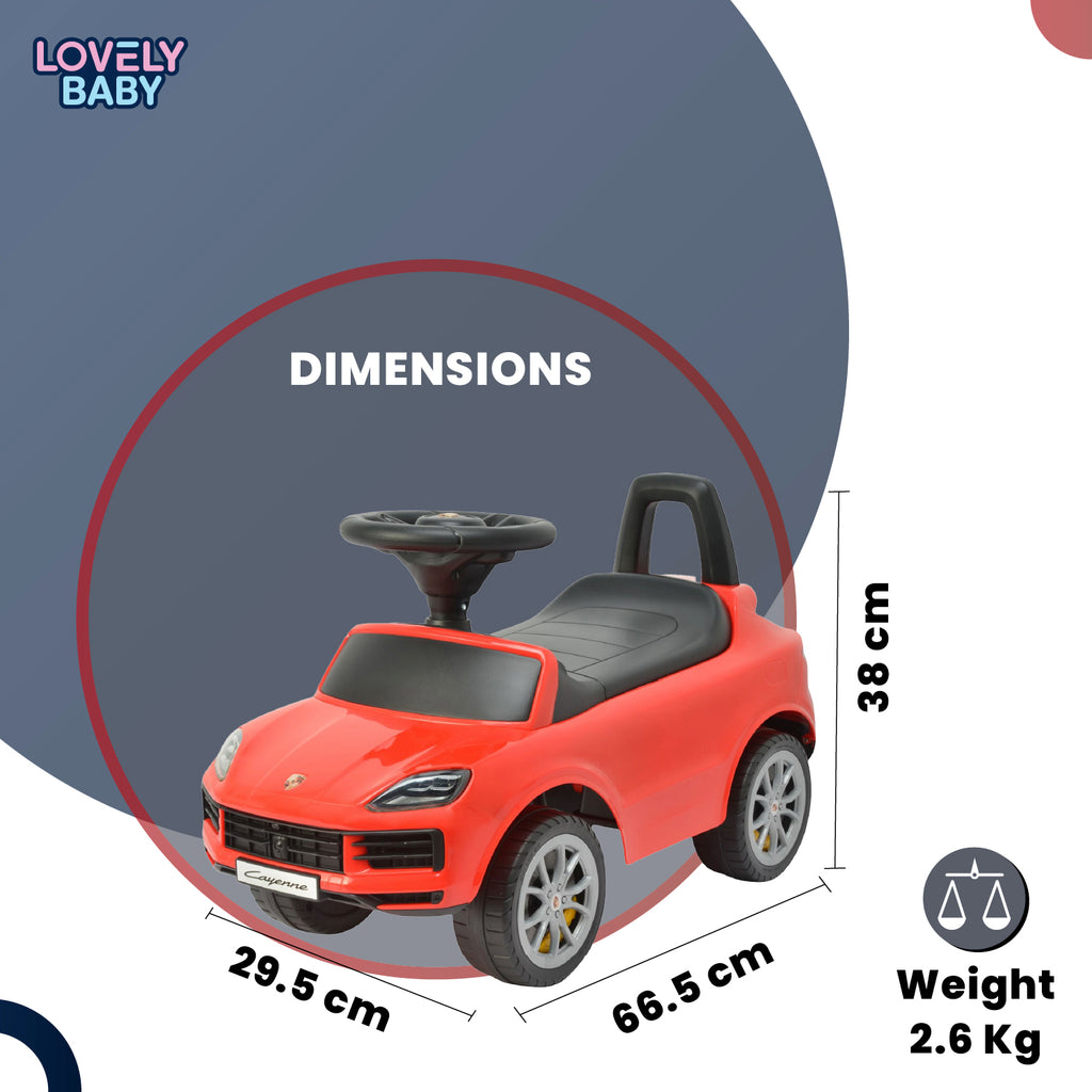 Lovely Baby Porsche Cayenne Kids Ride On Car - Red - dimensions and contents