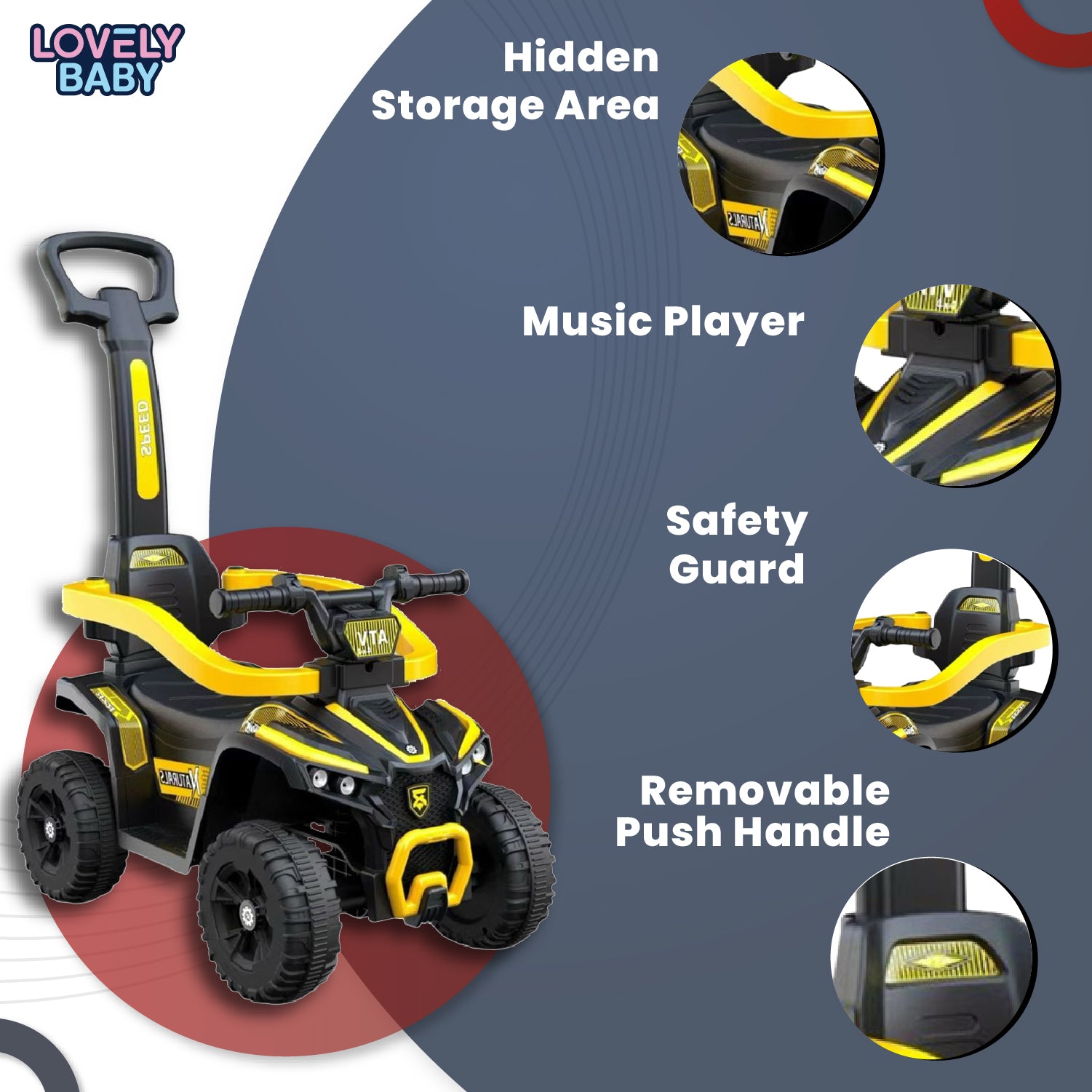 Lovely Baby Lovely Baby Kids Ride-On ATV Push Car - Yellow - alternate angle