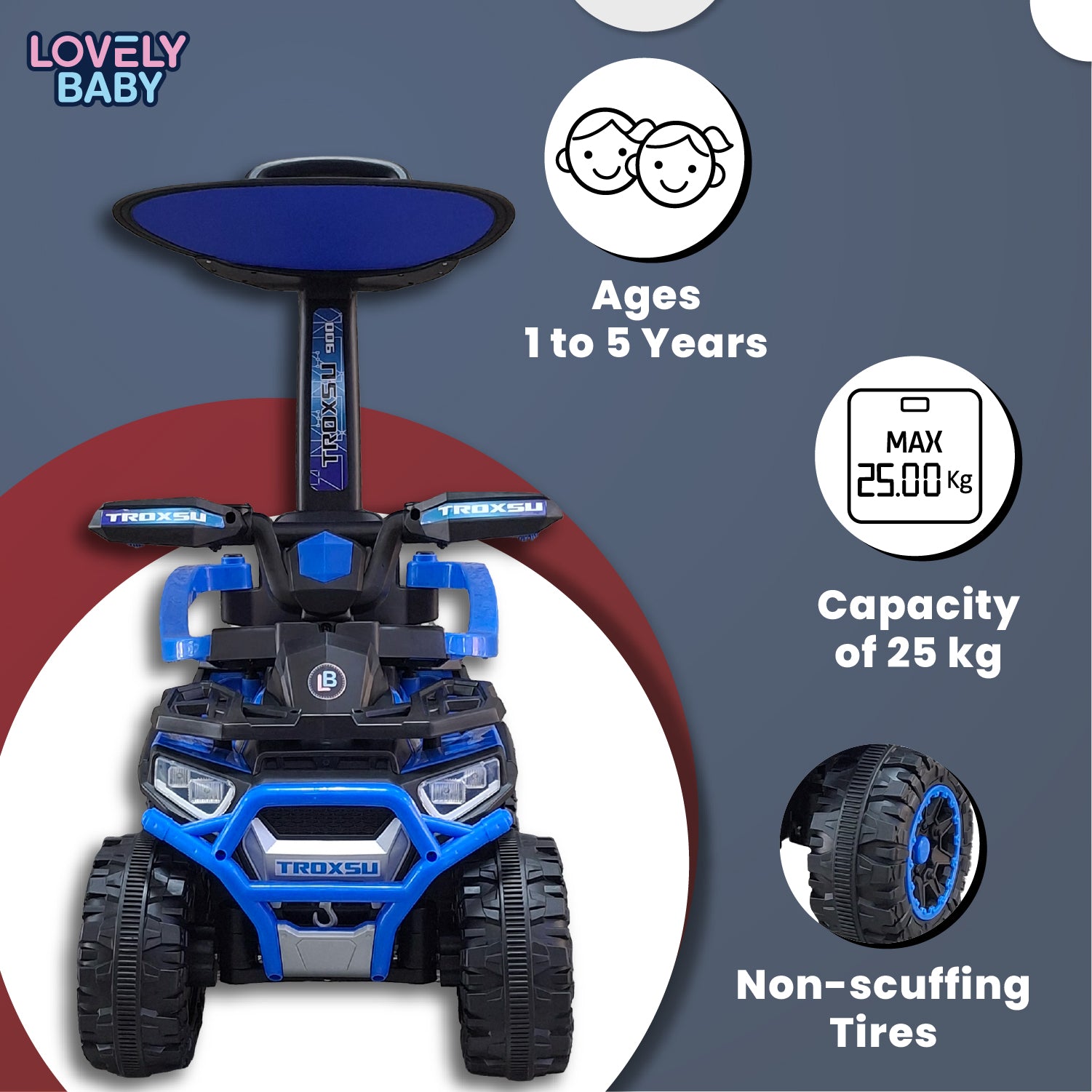 Lovely Baby Lovely Baby Troxsu Ride On Push Car - Blue - additional view 5