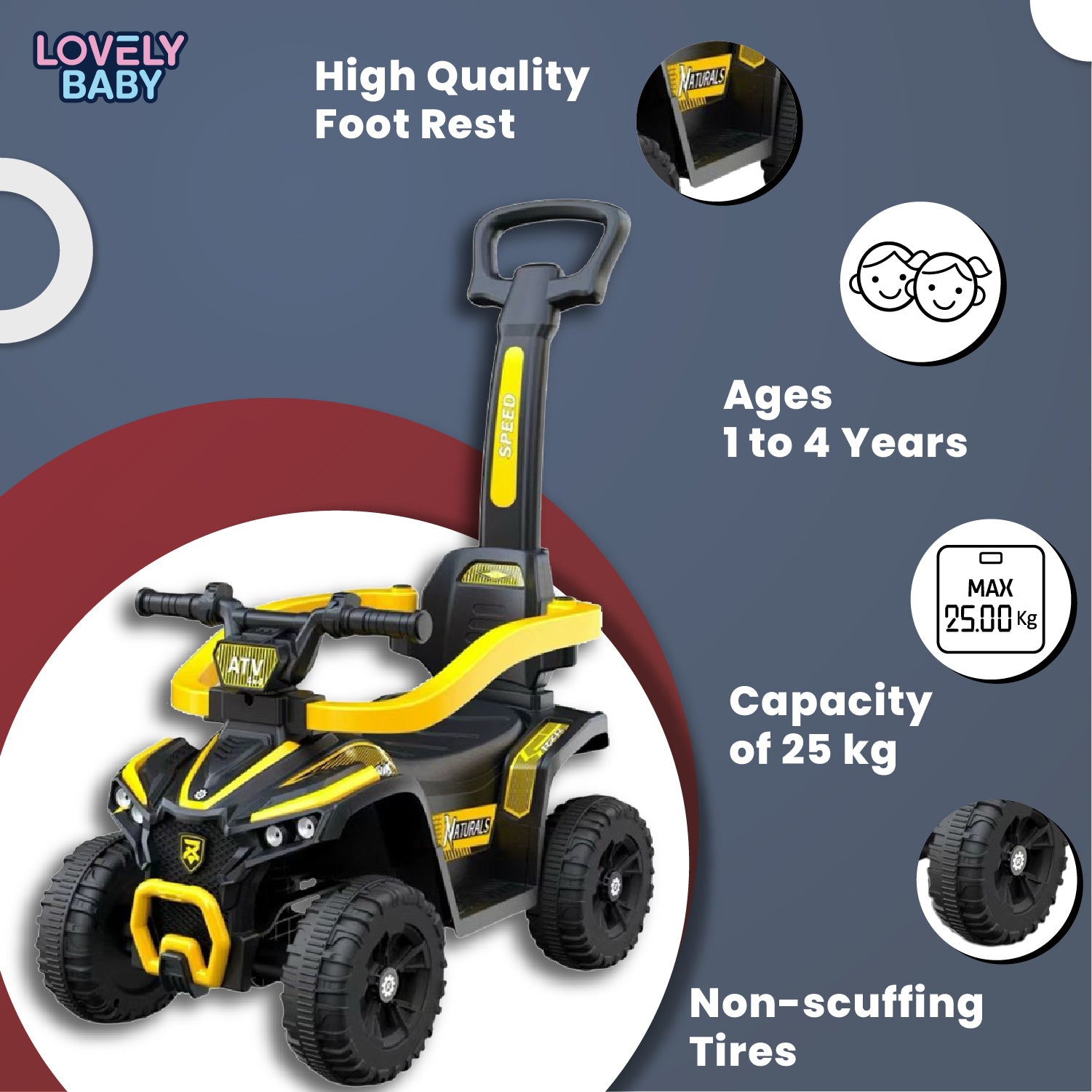 Lovely Baby Lovely Baby Kids Ride-On ATV Push Car - Yellow - lifestyle view