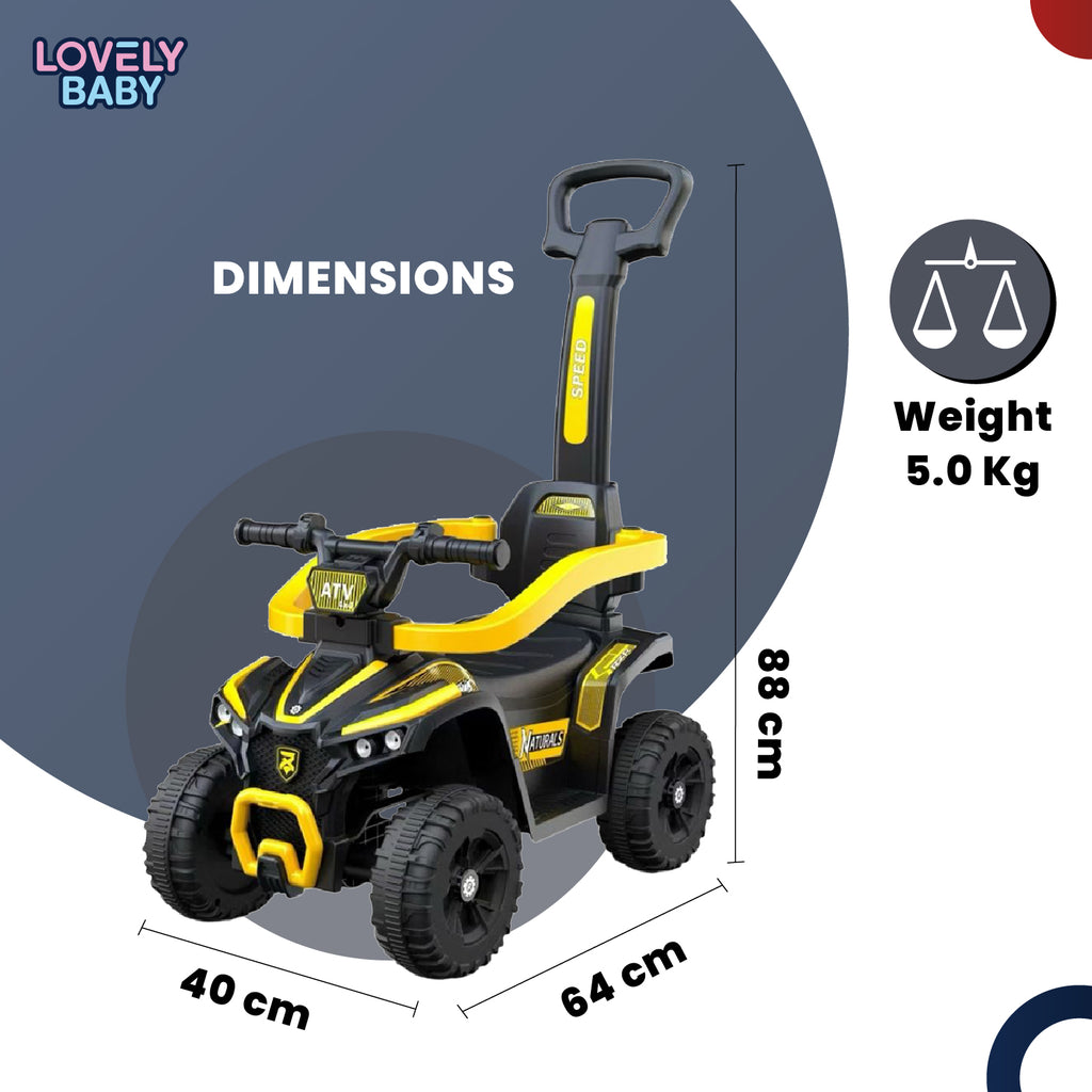 Lovely Baby Lovely Baby Kids Ride-On ATV Push Car - Yellow - dimensions and contents