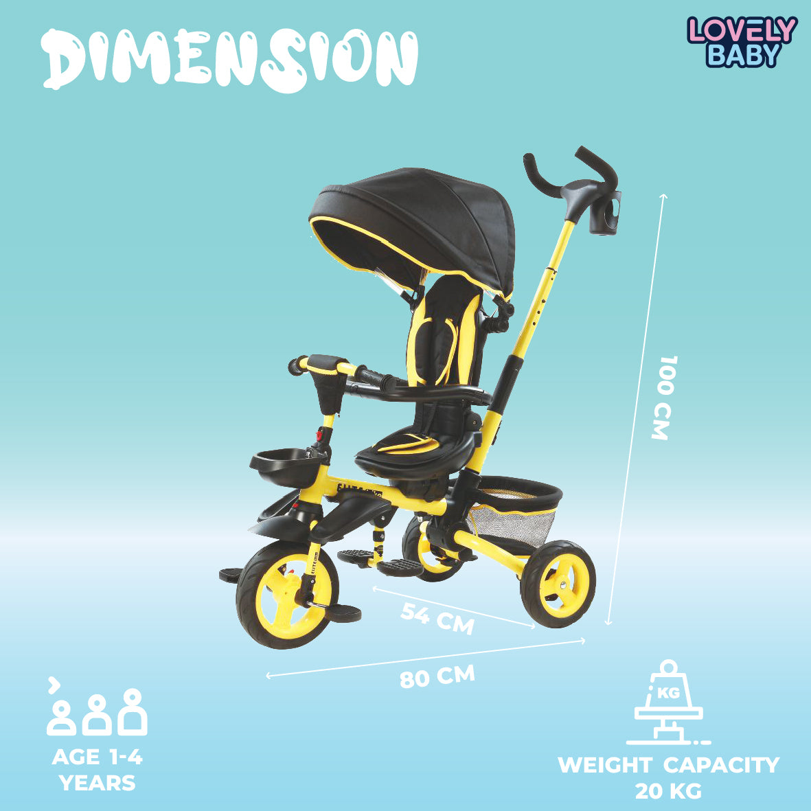 Lovely Baby Lovely Baby Multi-Functional Kids Tricycle with 360° Rotating Seat & Canopy - Yellow - additional view 5