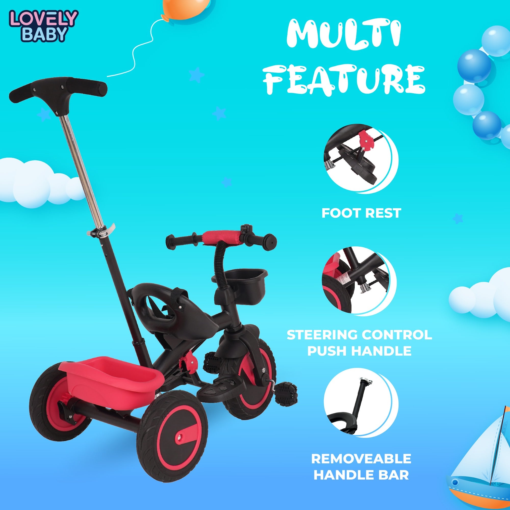 Lovely Baby Lovely Baby - Luv Lap Kids Tricycle - Red - additional view 6