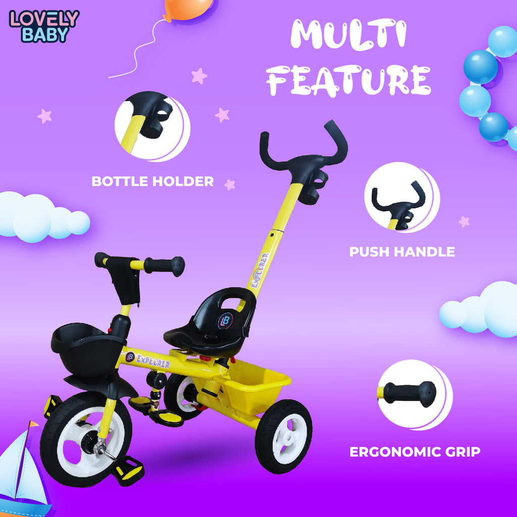 Lovely Baby Lovely Baby Smart Kids Tricycle with Parent Push Handle, Rubber Wheels & Dual Storage - Yellow - additional view 5