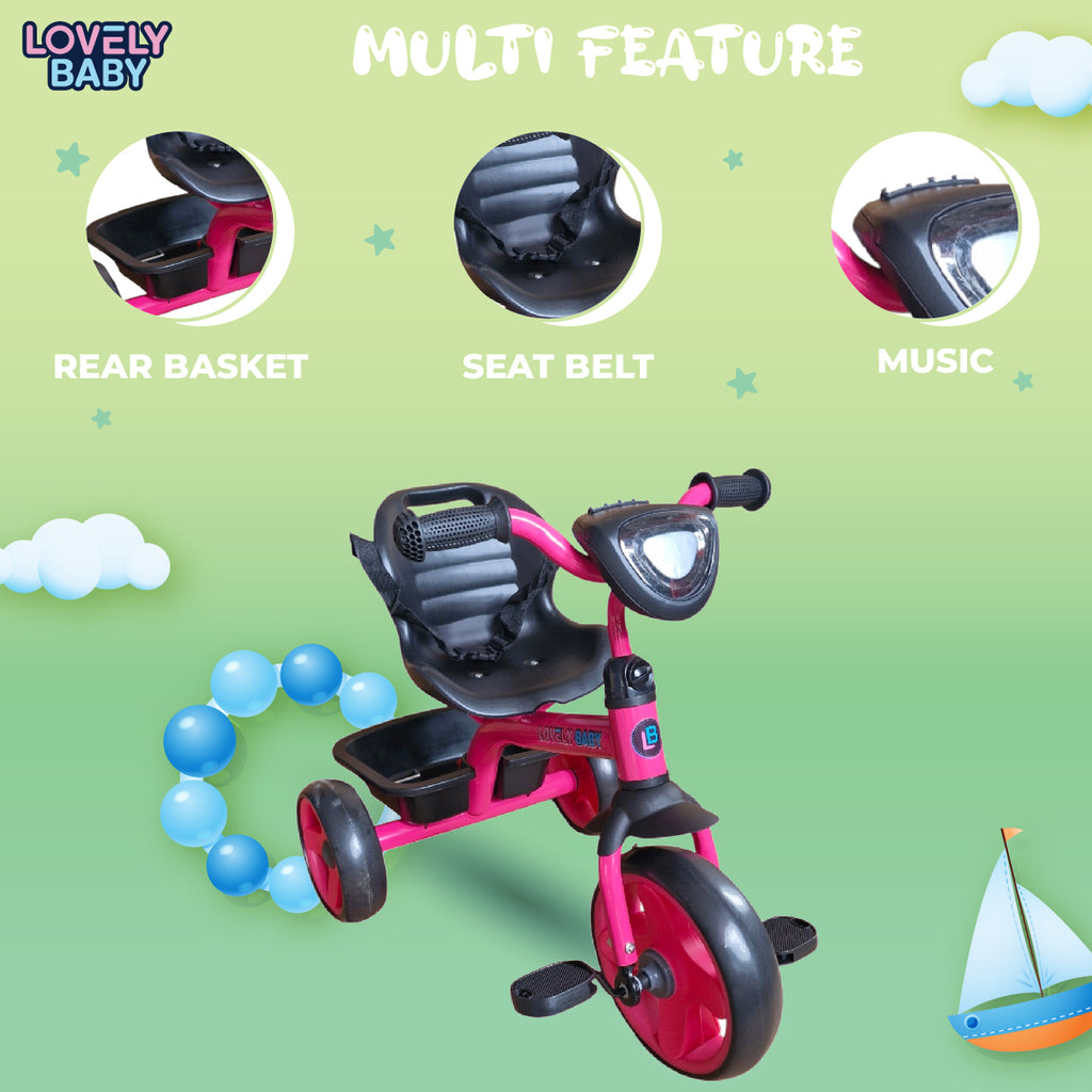 Lovely Baby Lovely Baby Smart Kids Tricycle with LED Lights, Music & Safety Seat Belt - Purple - lifestyle view