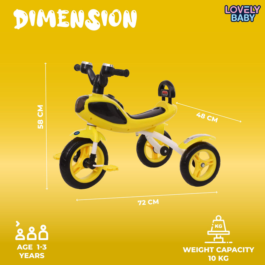 Lovely Baby Lovely Baby Smart Kids Tricycle with Interactive Lights & Music - Yellow - lifestyle view