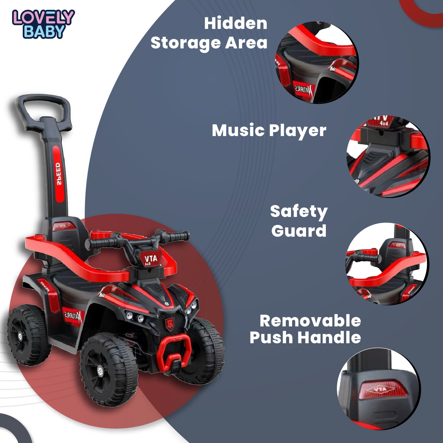 Lovely Baby Lovely Baby Kids Ride-On ATV Push Car - Red - alternate angle