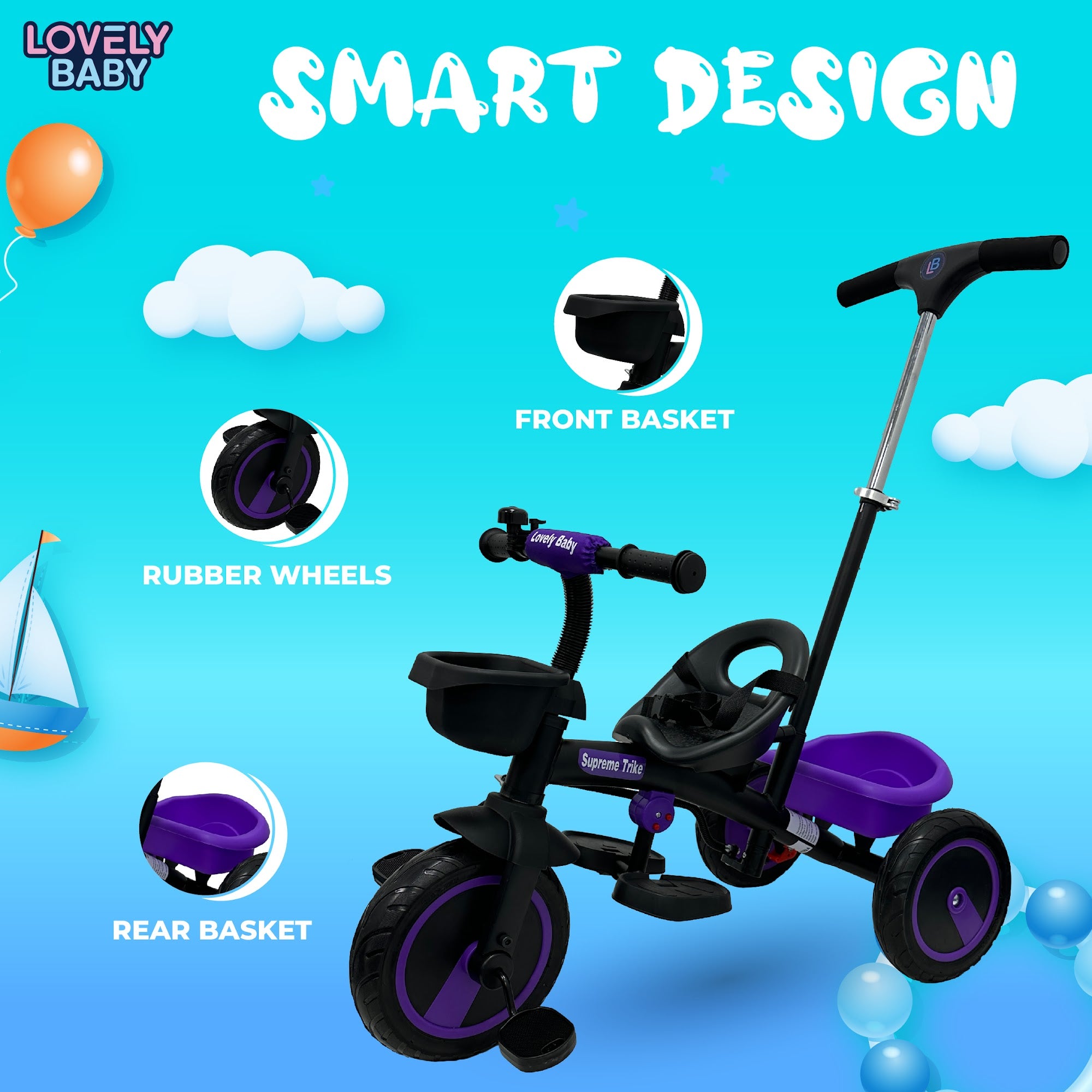 Lovely Baby Lovely Baby - Luv Lap Kids Tricycle - Purple - additional view 6