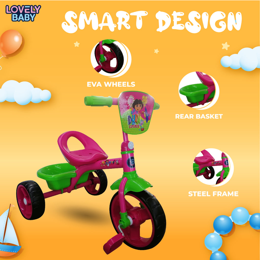 Lovely Baby Lovely Baby Dora The Explorer Tricycle for Kids - Pink - dimensions and contents
