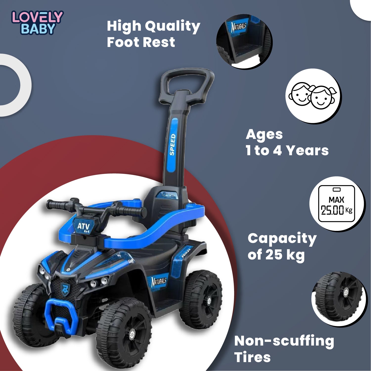 Lovely Baby Lovely Baby Kids Ride-On ATV Push Car - Blue - lifestyle view