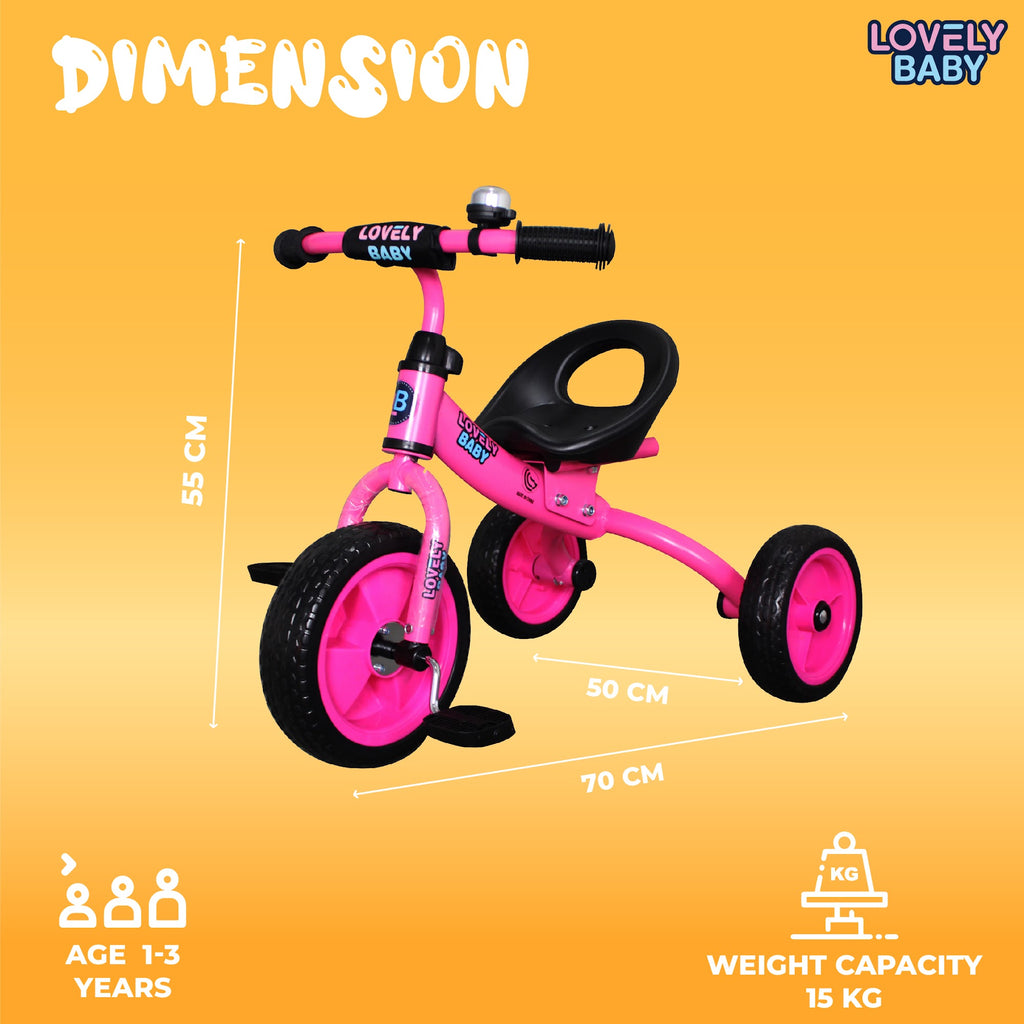 Lovely Baby Lovely Baby Ergonomic Toddler Tricycle with Durable Steel Frame - Pink - lifestyle view