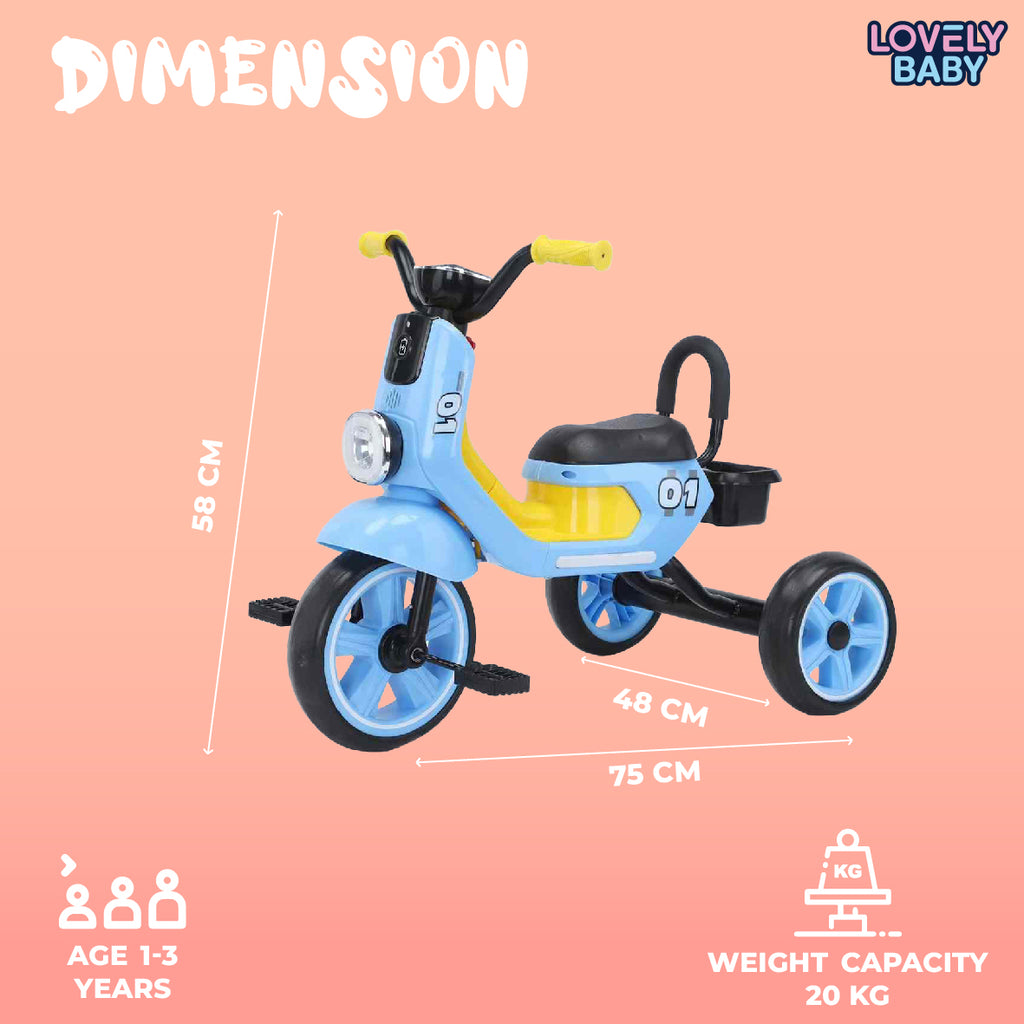 Lovely Baby Lovely Baby Smart Kids Tricycle with LED Lights & Music - Pink - dimensions and contents