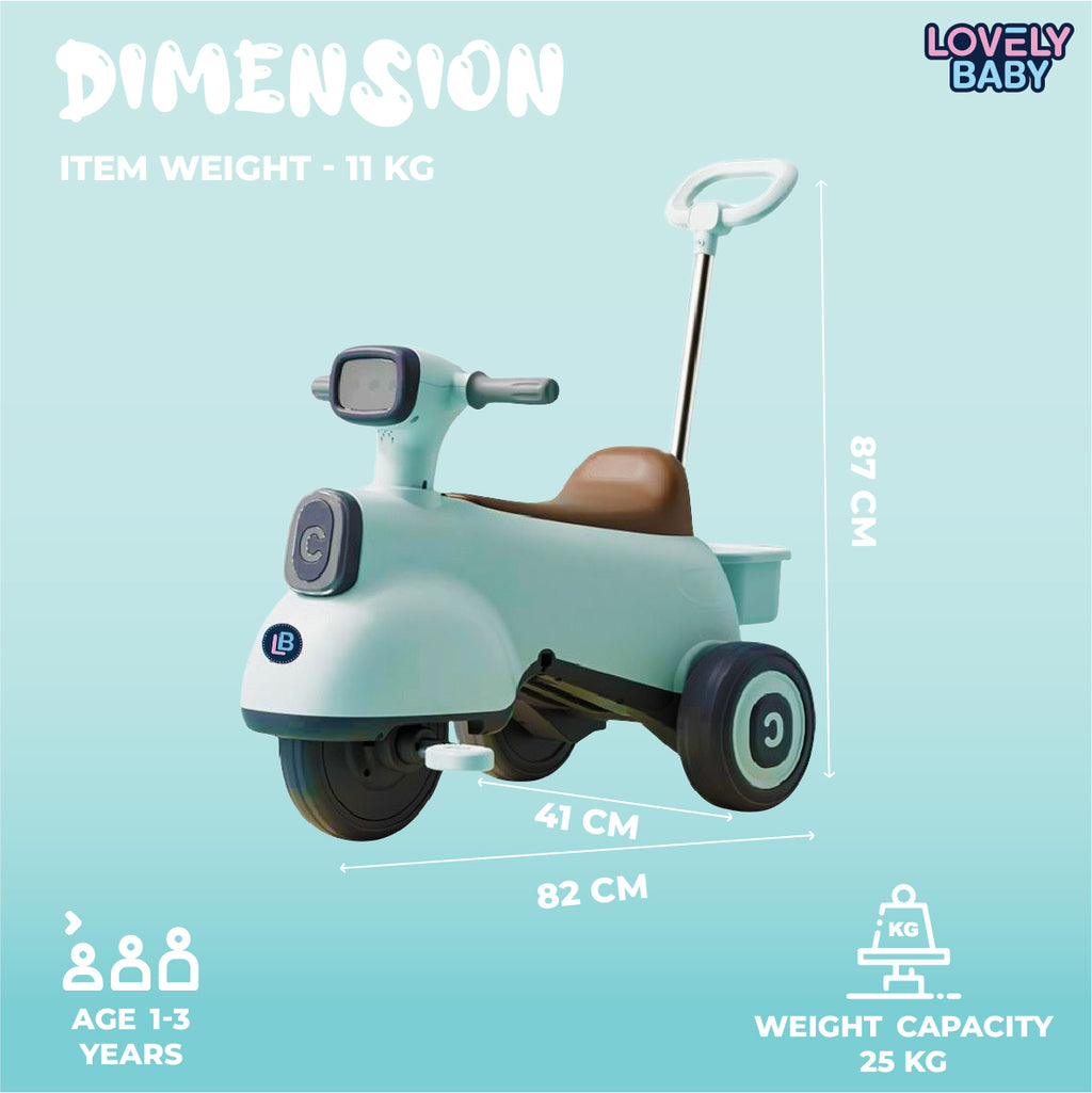 Lovely Baby Lovely Baby Push-Trike for Early Riders - Blue - dimensions and contents
