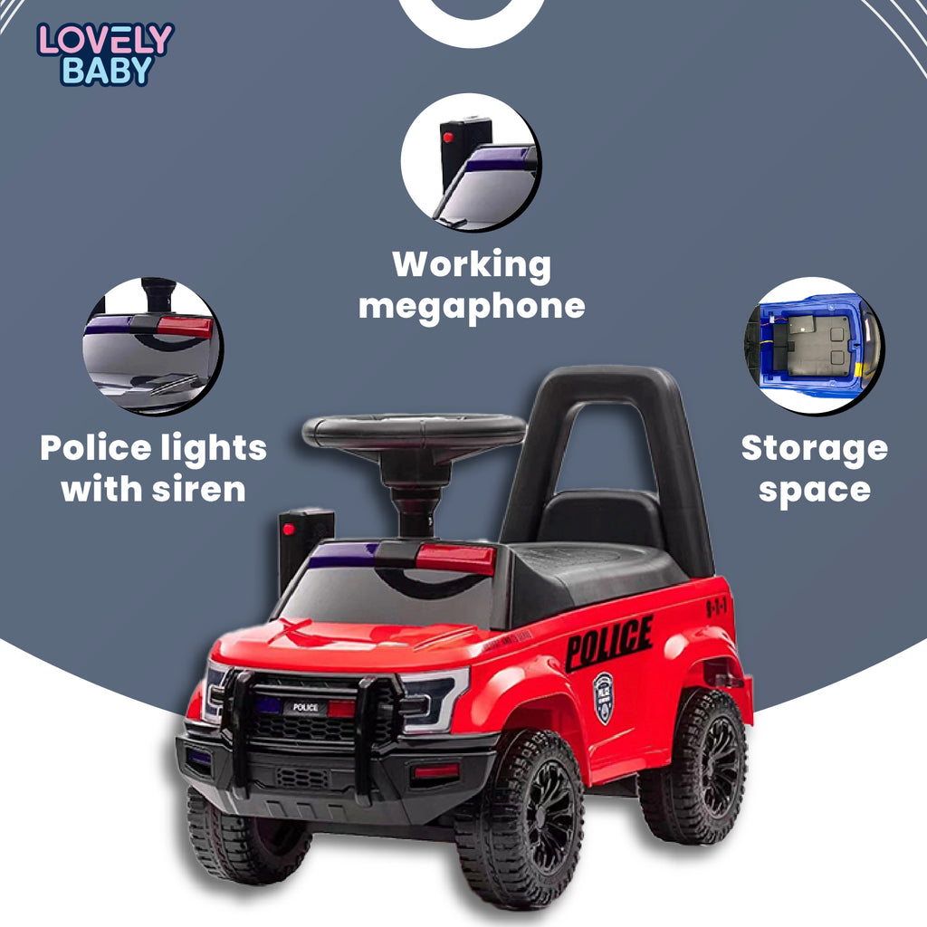 Lovely Baby Lovely Baby Police Patrol Kids Ride-On Push Car - Red - dimensions and contents